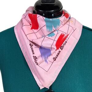 Ocean Drive Vintage 80's Geometric Color Splash Bandana Handkerchief Scarf Pink